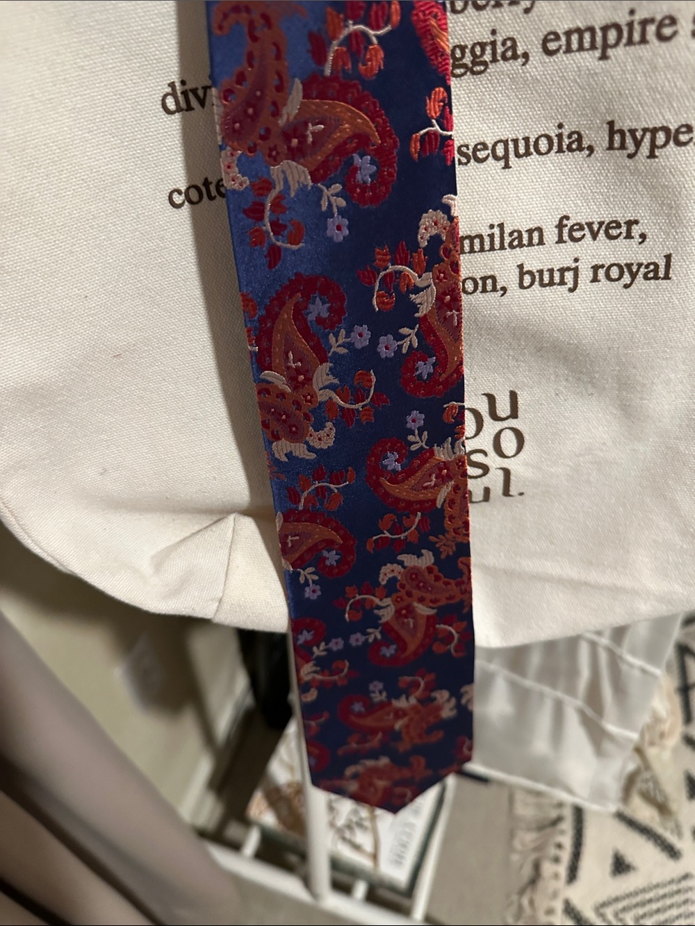 Ben Sherman Navy Paisley Slim Tie with Red and Tan Accents